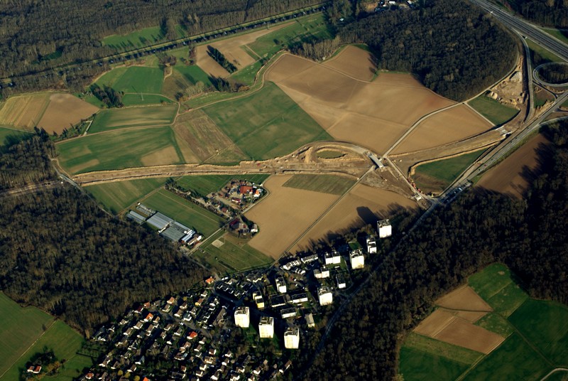Luftbildaufnahme vom Bau der Umgehung Umkirch